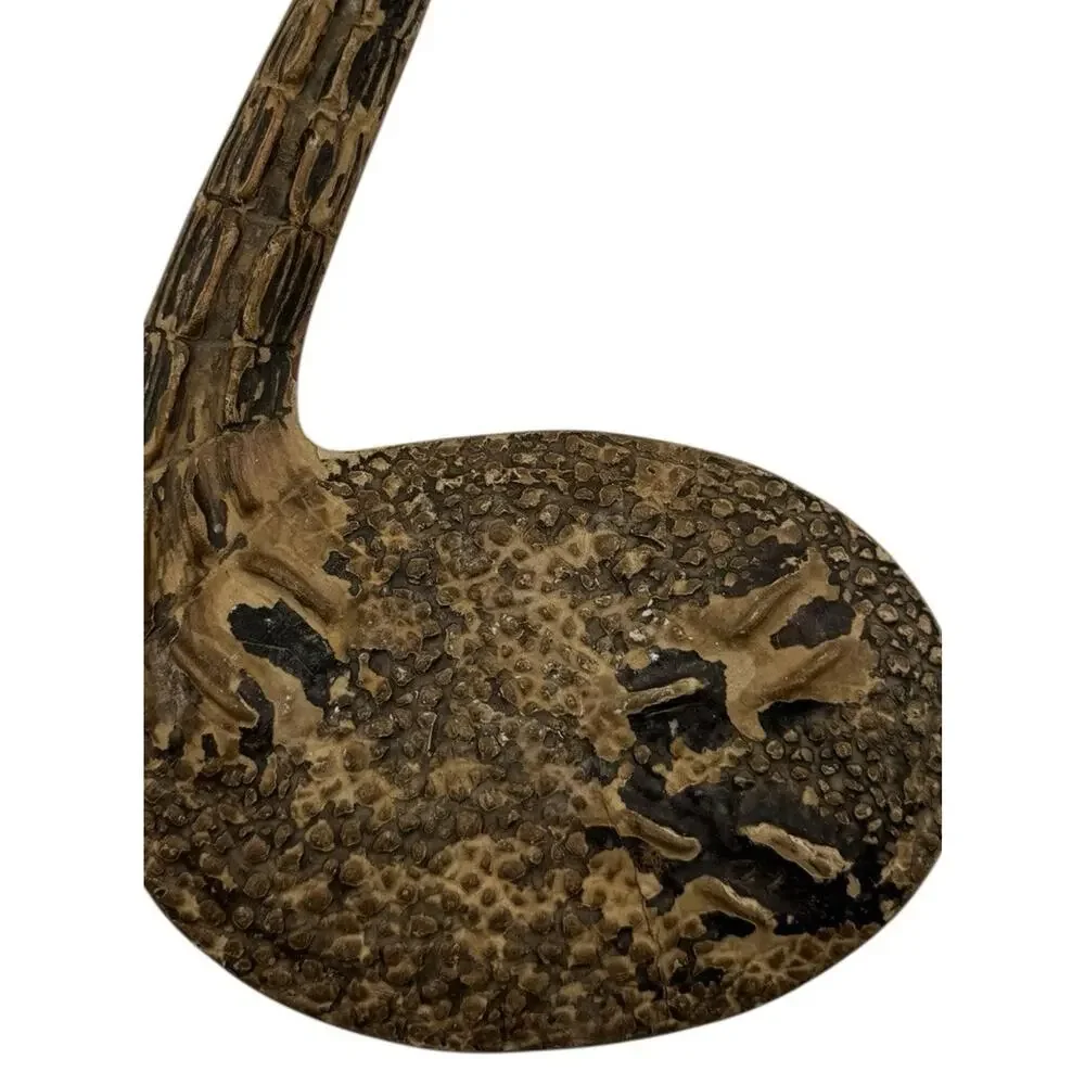 Vintage Carved Alligator Hand Mirror Curved Handle Tail Textured Gator Crocodile